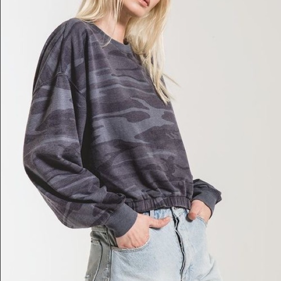 Z Supply dark blue camo relaxed pullover crewneck - Picture 2 of 6